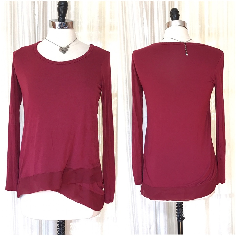{Bordeaux} Anthropologie Chiffon Hem Knit Top